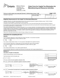 Claim Form for Capital Tax Elimination for Manufacturing and