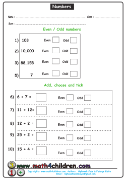 Odd and Even numbers Worksheets