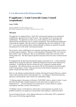 P (applicant) v. S and Cornwall County Council (respondents)