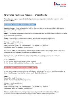Grievance Redressal Process – Credit Cards
