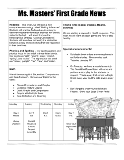 Ms. Masters` First Grade News Reading &ndash; This week, we will learn a