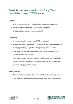 Possible interview questions for Early Years Foundation Stage