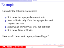 First-Order Logic - CSC 411: AI Fall 2013