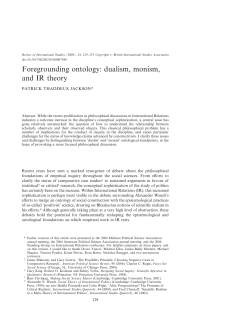 Foregrounding ontology: dualism, monism, and IR theory