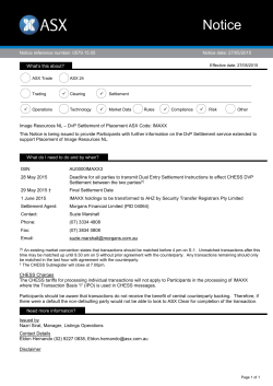 Image Resources NL &ndash; DvP Settlement of Placement ASX Code