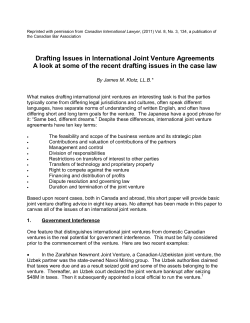 Drafting Issues in International Joint Ventures