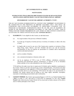 2017 SUMMER FESTIVAL SERIES #GETPACKING ENTER TO WIN