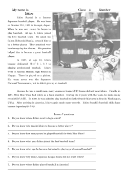 My name is Class 3 - Number ______ Ichiro Ichiro Suzuki is a