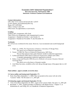 Economics 2610: Industrial Organization I