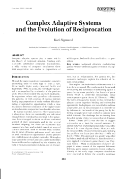 Complex adaptive systems and the evolution of reciprocation
