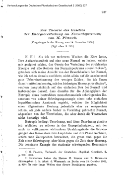 M. Planck, Zur Theorie des Gesetzes der Energieverteilung im