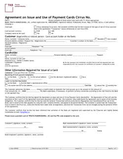 Agreement on Issuance and Use of Payment Cards No