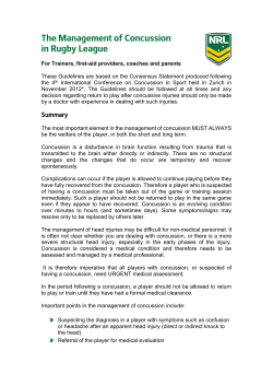 The Management of Concussion in Rugby League