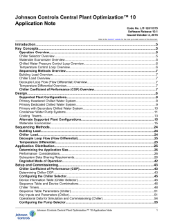 Johnson Controls Central Plant Optimization&trade; 10 Application Note