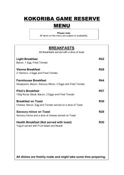 KOKORIBA GAME RESERVE MENU