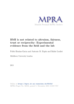 BMI is not related to altruism, fairness, trust or reciprocity