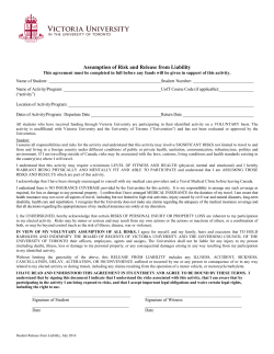 Assumption of Risk and Release from Liability