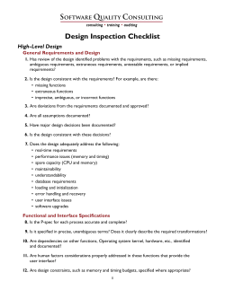 Design Inspection Checklist - Software Quality Consulting