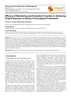 Efficacy of Monitoring and Evaluation Function in Achieving Project