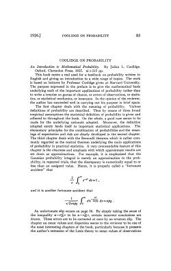 1926.] COOLIDGE ON PROBABILITY 83 COOLIDGE ON