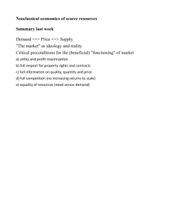 Neoclassical economics of scarce resources Summary last week
