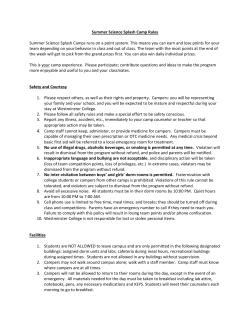 Summer Science Splash Camp Rules Summer Science Splash