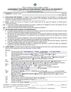 agreement for application deposit and hold on property
