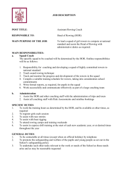 JOB DESCRIPTION POST TITLE: Assistant Rowing Coach