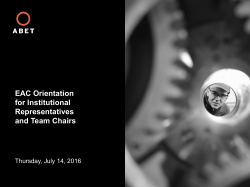EAC Orientation for Institutional Representatives and Team