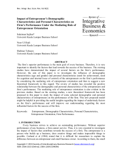 Impact of Entrepreneur`s Demographic Characteristics and Personal