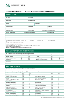 Preliminary data sheet for pre-employment health examination