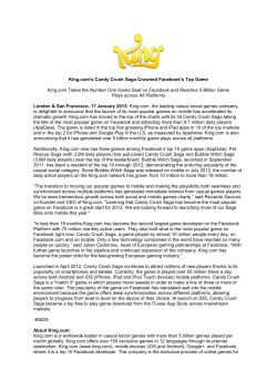 King.com`s Candy Crush Saga Crowned Facebook`s Top Game