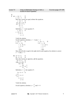 Lesson 7.5 Using an Elimination Strategy to Solve a Exercises