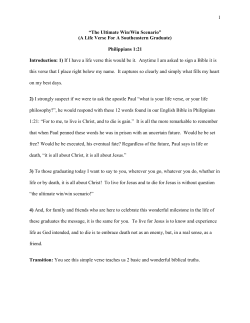 1 “The Ultimate Win/Win Scenario” (A Life Verse For A Southeastern
