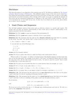 Disclaimer 1 Limit Points and Sequences