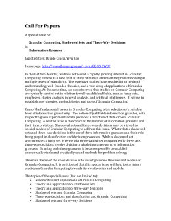 Call For Papers - University of Regina Computer Science Department