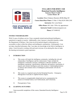 SYLLABUS FOR HMSY 1340 Homeland Security Intelligence