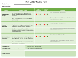 Post Matter Review Form Matter Name: Matter Number: