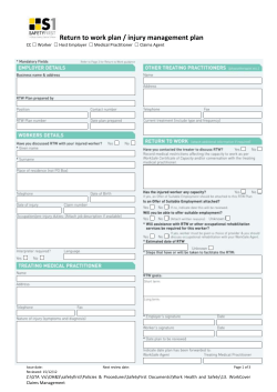 Return to work plan / injury management plan