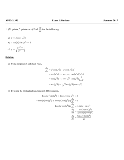 APPM 1350 Exam 2 Solutions Summer 2017 1. (21 points, 7 points