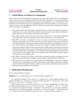 1 A Brief History of Lattices in Cryptography 2 Mathematical