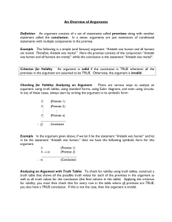 An Overview of Arguments Definition An argument consists of a set
