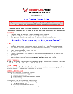 6 x 6 Outdoor Soccer Rules Reminder: Players must stay on their