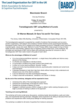 Manchester Branch One-day Workshop Friday, 22 June 2012 9.30