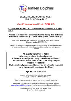 PROGRAMME OF EVENTS Cardiff International Pool