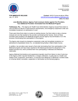 June Monthly Actions - The Agency For Health Care Administration