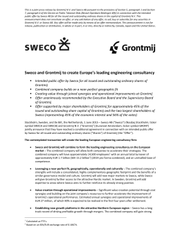 Sweco and Grontmij to create Europe`s leading engineering