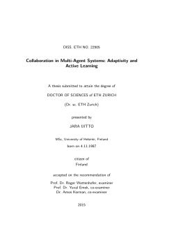 Cooperation in Multi-Agent Systems - ETH TIK