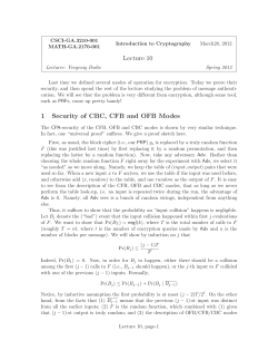Lecture 10 1 Security of CBC, CFB and OFB Modes