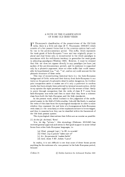A NOTE ON THE CLASSIFICATION OF SOME OLD IRISH VERBS